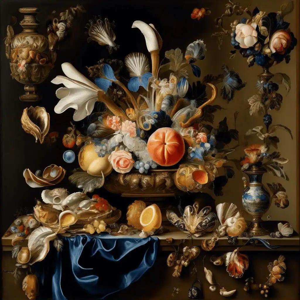 Festoon, masks and rosettes made of shells – Jan van Kessel the Elder